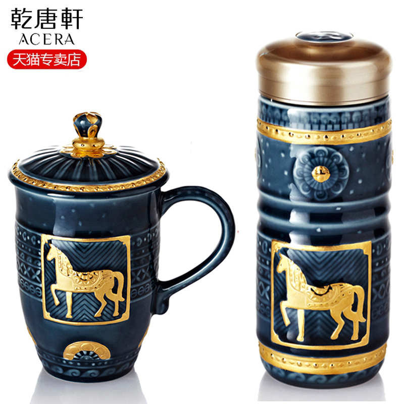 Do Tang Xuan porcelain cup royal horse tall glass cup with the spot along an abundant package mail box sapphire blue and gold