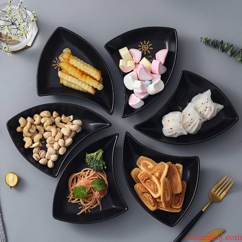 Black dish ceramic individuality creative Black pink frosted platter snack plate snack plate plate pastry disc