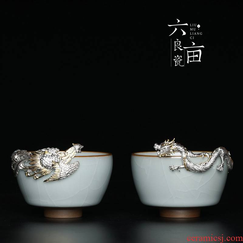 Ceramic cup up with the silver carve cup pure manual kung fu tea master cup tea cup name cup