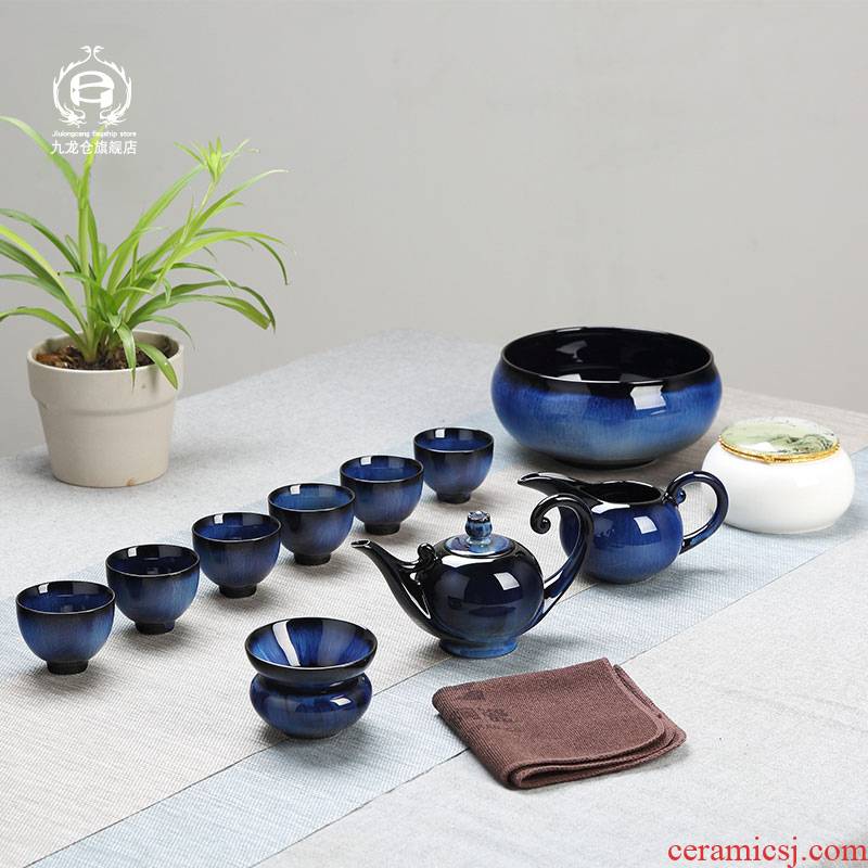 DH kung fu tea set jingdezhen up built red glaze, the tea kettle masterpieces of a complete set of tea cups
