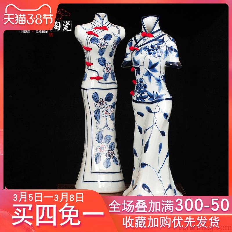 Jingdezhen ceramic hand - made classic blue and white Chinese dress thanks vase household wine ark, adornment handicraft furnishing articles