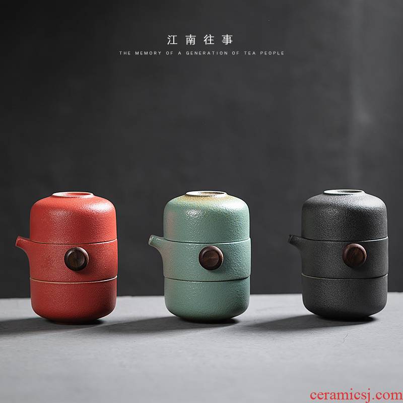 Jiangnan past travel tea set portable teapot teacup coarse ceramic home a pot of crack cup 2 cups of kung fu