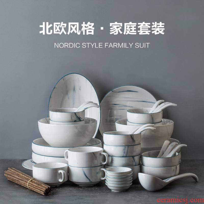 Nordic INS dishes suit household 56 head web celebrity ceramic bowl dish 10 combination Japanese - style tableware 6 people eat bread and butter