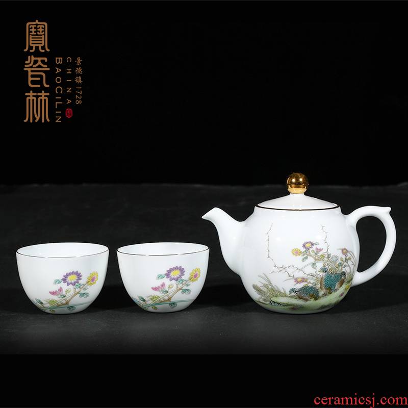 Treasure porcelain powder enamel Lin live a pot of two cups