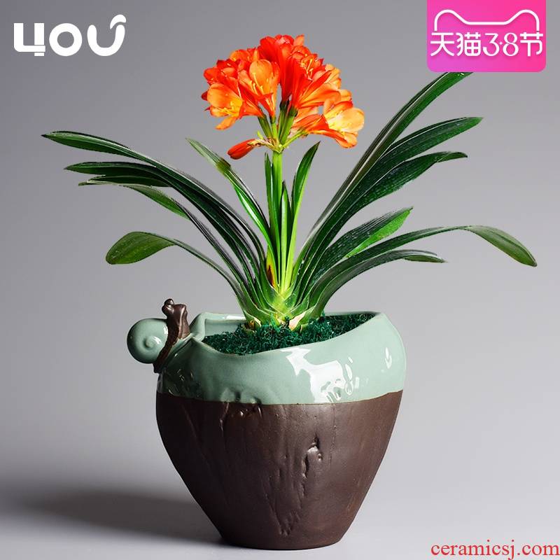 Chinese wind animals large clivia flower pot basin of the elder brother of the ceramic up household creative money plant bracketplant butterfly orchid is special