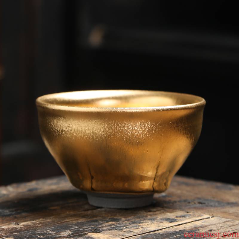 Temmoku glaze ceramic gold discus tea cup pure manual single CPU built lamp, large master cup perfectly playable cup