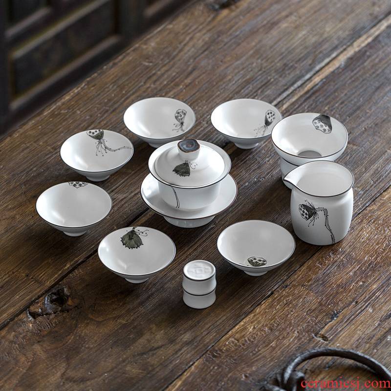 Jun ware up porcelain kung fu tea set the features of a complete set of hand - made of ceramic tureen household set of 6 cups