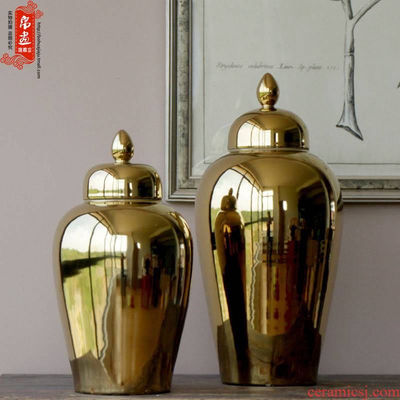 Booking with jingdezhen ceramic dry flower vase gold - plated tall jar of household checking ceramic pot adornment ornament porcelain