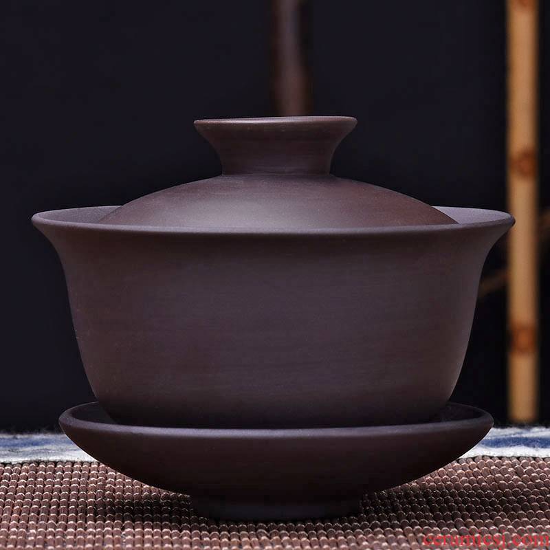 Chinese style household HaoFeng violet arenaceous tureen large ceramic lid tea kungfu tea set cover parts only three cups of tea