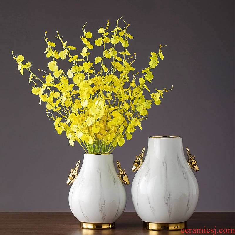 Ceramic dry flower vase household living room table vase furnishing articles light decorations creative key-2 luxury decoration Ceramic deer floral outraged