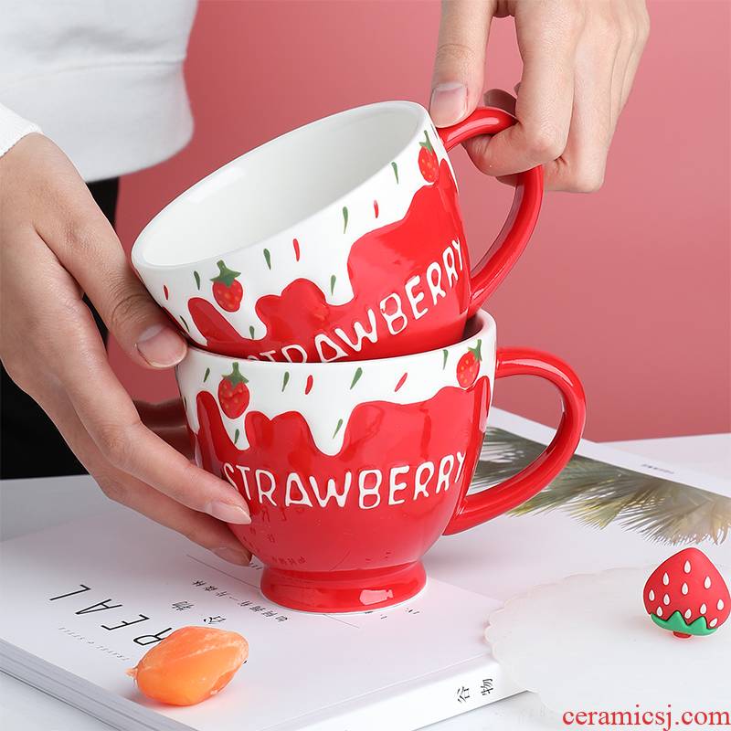 Express little strawberry ceramic mugs of household water cup of milk breakfast cup creative girl heart oats coffee cup