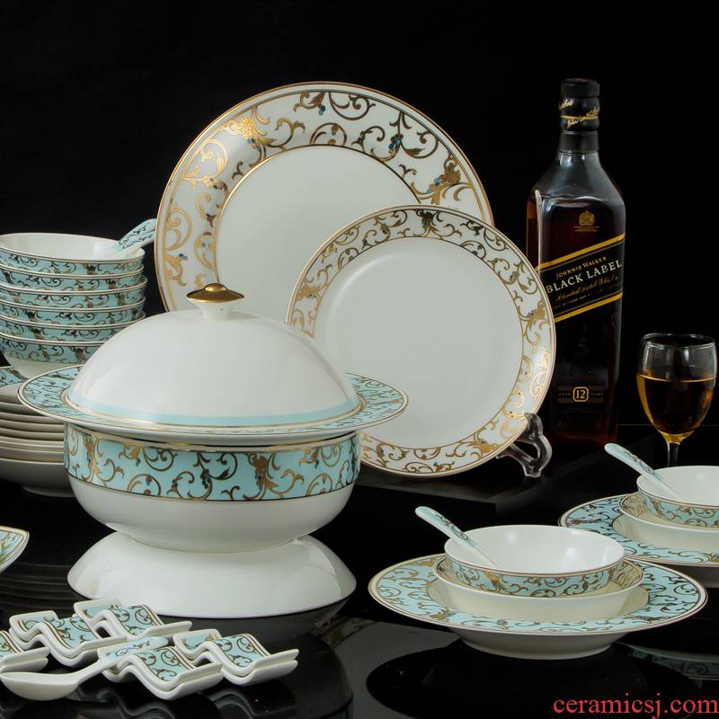 Industry and high - end key-2 luxury gradient gold ipads porcelain tableware suit 66 head of jingdezhen ceramics porcelain dishes suit