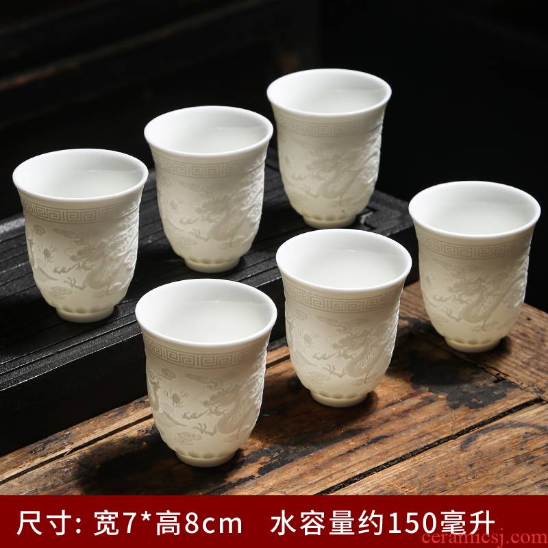 Dehua biscuit firing suet jade white porcelain glaze not manual master kung fu tea cup sample tea cup grain ceramic cup