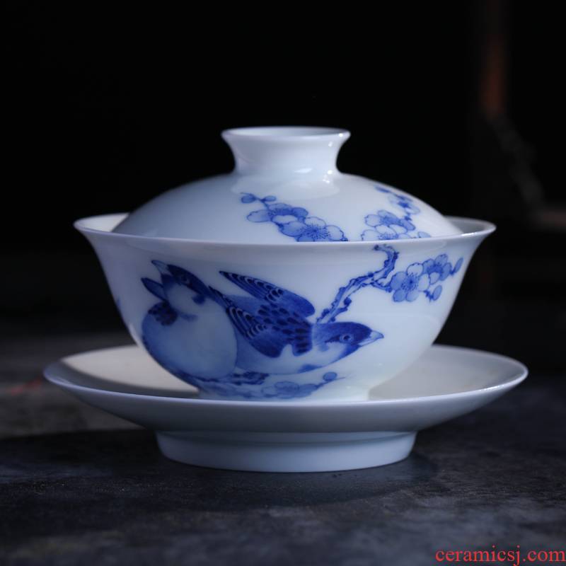 Offered home - cooked in blue and white only tureen three cup Jin Hongxia manual hand - made ceramic tea set bowl jingdezhen porcelain tea