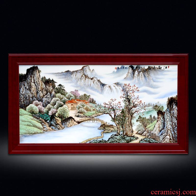 Chinese lucky feng shui living room sofa setting wall adornment jingdezhen hand - made porcelain plate painting landscapes of corridor murals