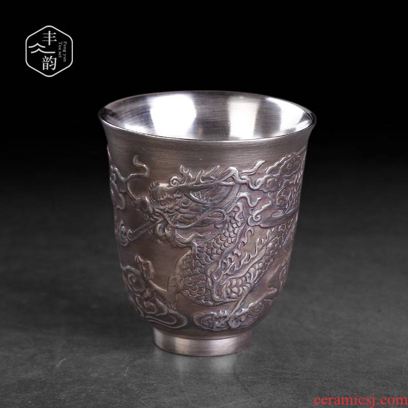 Move retro ceramic coppering. As silver cup master cup single cup pure manual large individual cup silver sample tea cup silver cup