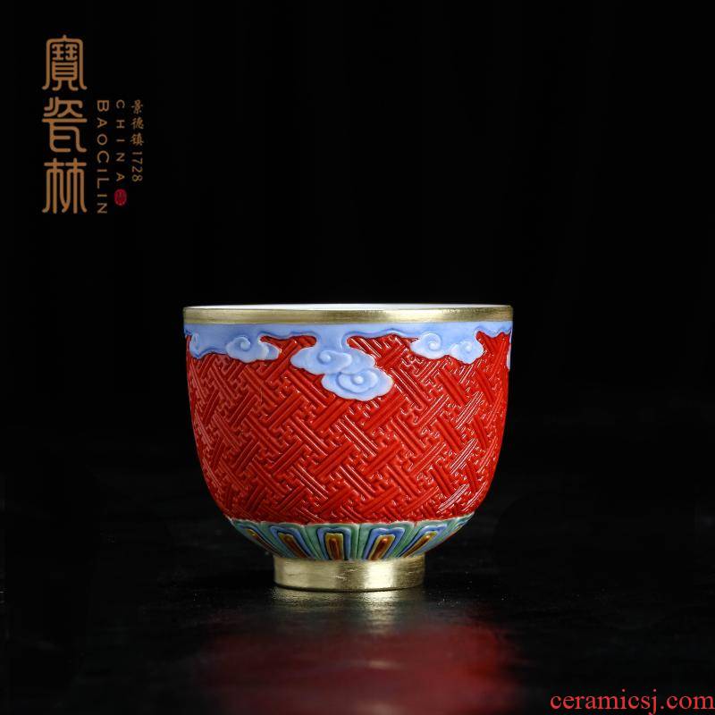 Treasure porcelain jingdezhen Lin manual carving reemergence straight koubei red