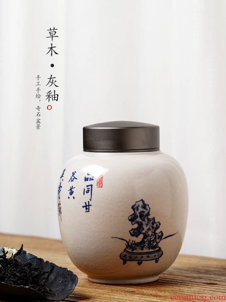 Tea pot seal pot jingdezhen ceramic creative move fashion high - end plant ash glaze hand - made Tea storage tanks