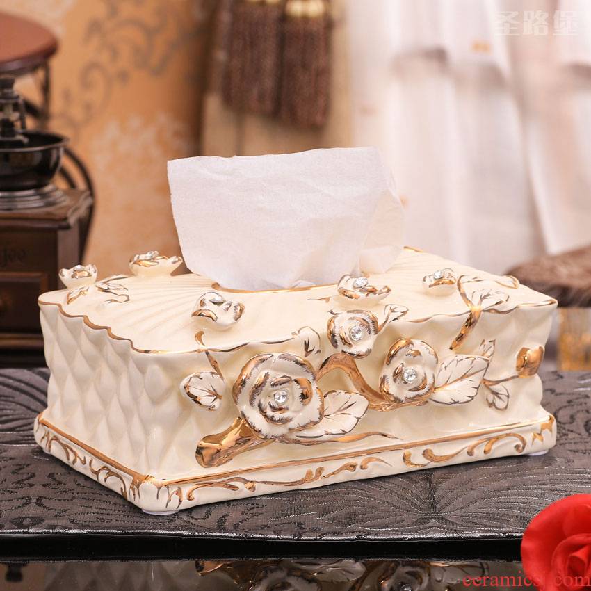SAN road fort European tissue box ceramic creative living room large move anaglyph rose decoration box furnishing articles