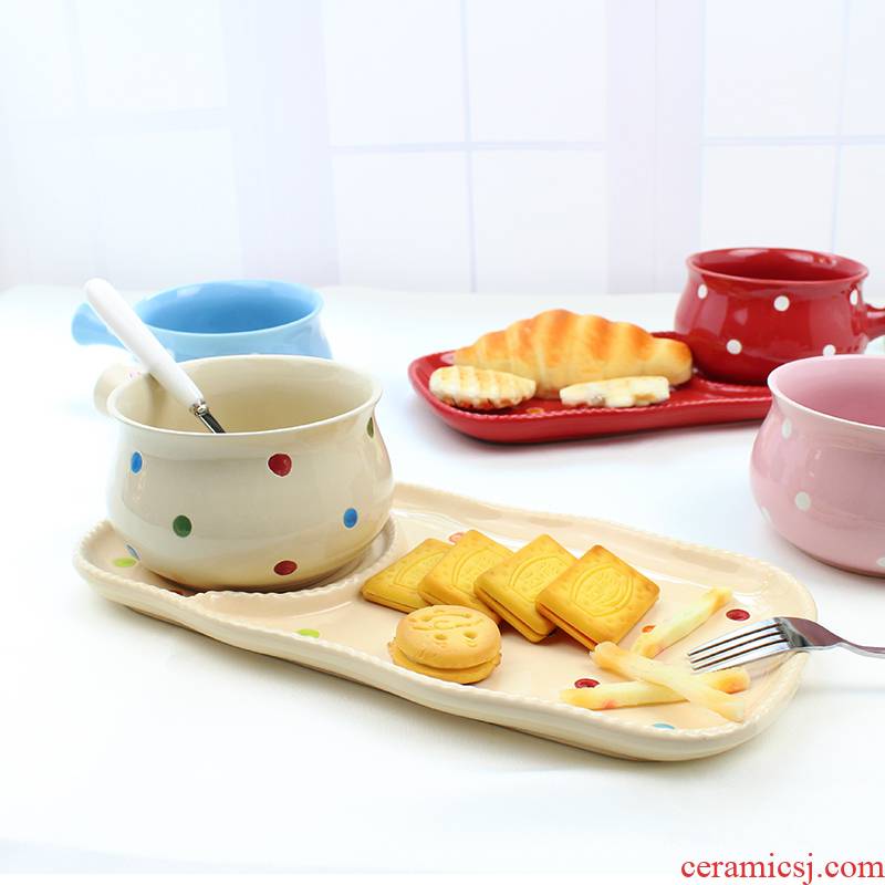 Love graces fashion ceramic single handle proved a very hot milk pan wave pattern is small and pure and fresh and colorful family breakfast dishes