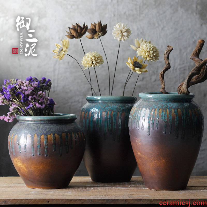 Jingdezhen archaize flow glaze vase furnishing articles jar style villa garden more meat potted flower art big flowerpot ceramics
