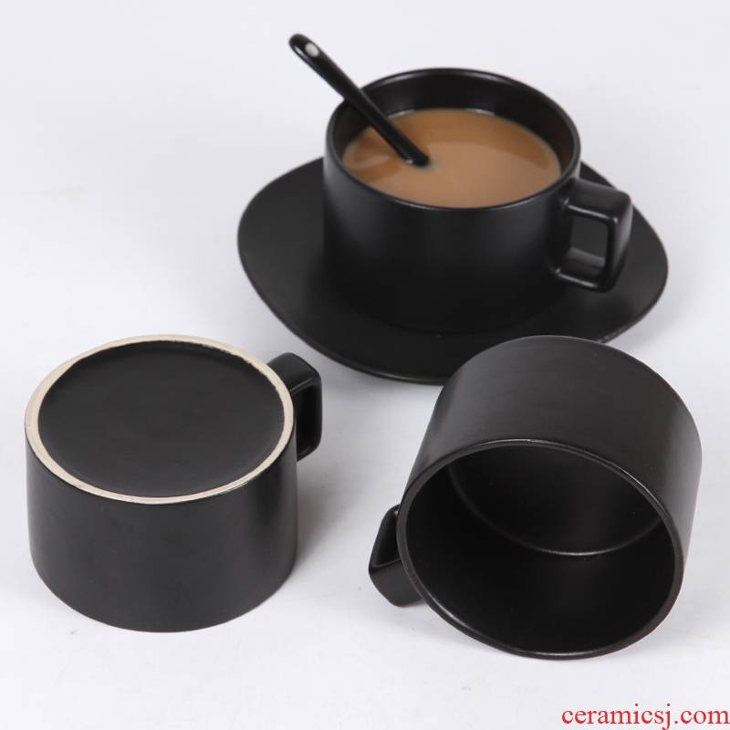 Creative small European - style key-2 luxury coffee cup black ceramic keller with spoon ins boreal Europe style coffee cup set a plate