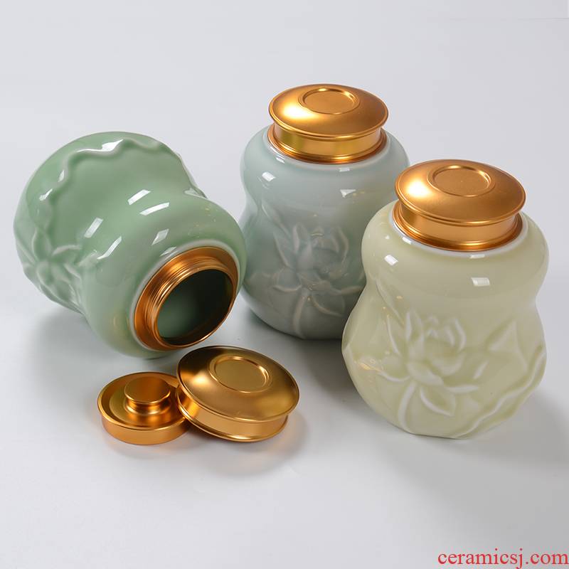 Zhuo royal celadon tea set seal storage tank caddy fixings tea accessories moistureproof receives ceramic size home