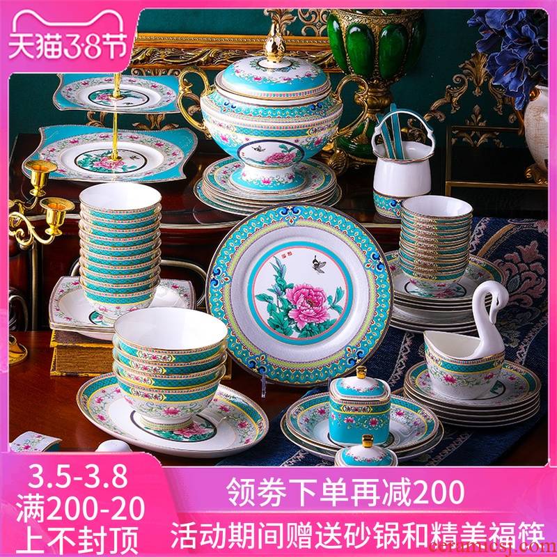 Jingdezhen Jingdezhen ceramic tableware suit household of Chinese style up phnom penh dishes combine high - end dishes rich flower