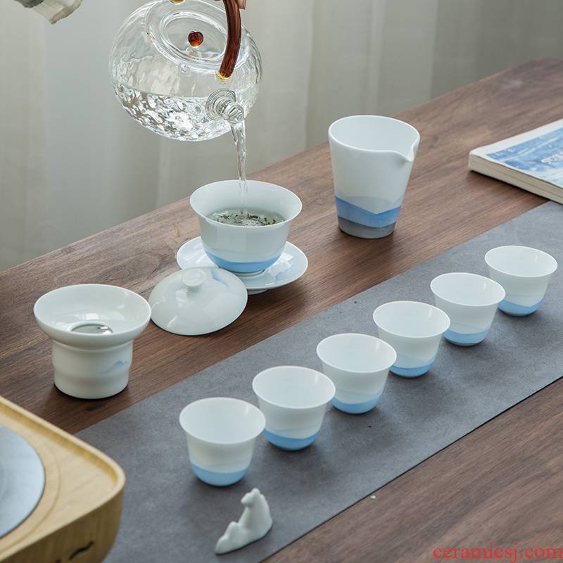 Zhuo royal creative kung fu tea set hand made white porcelain tea sample tea cup GaiWanCha sea office household contracted