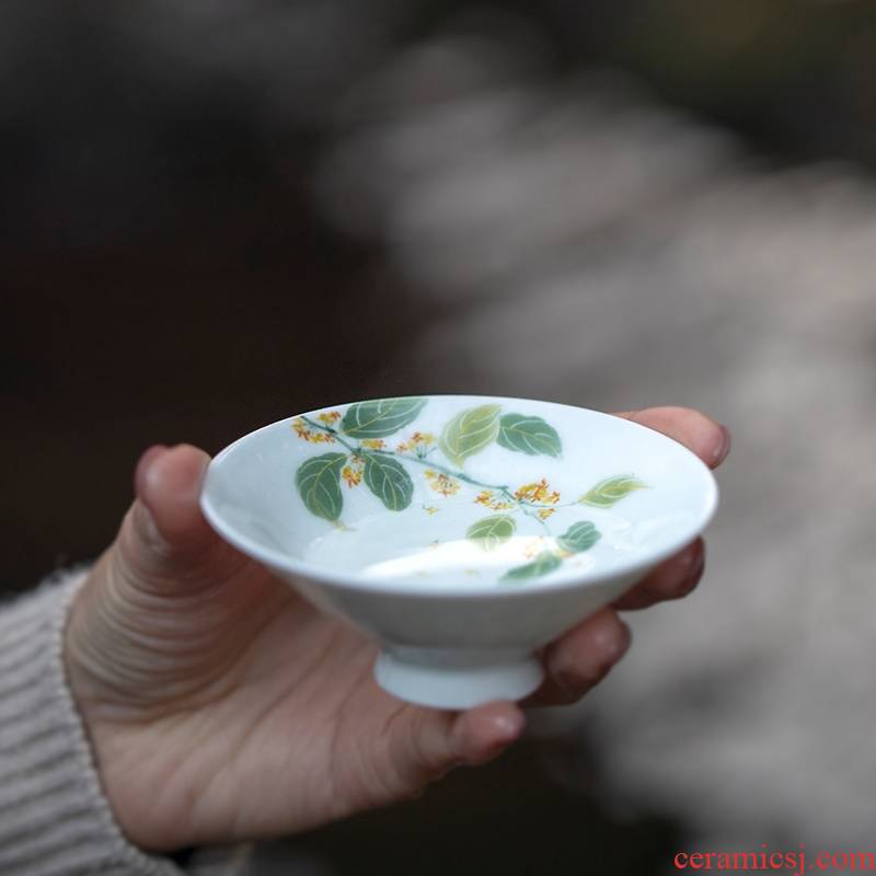 Landscape hand - made hat sample tea cup sweet osmanthus loquat persimmon jingdezhen Chinese checking ceramic cups of tea