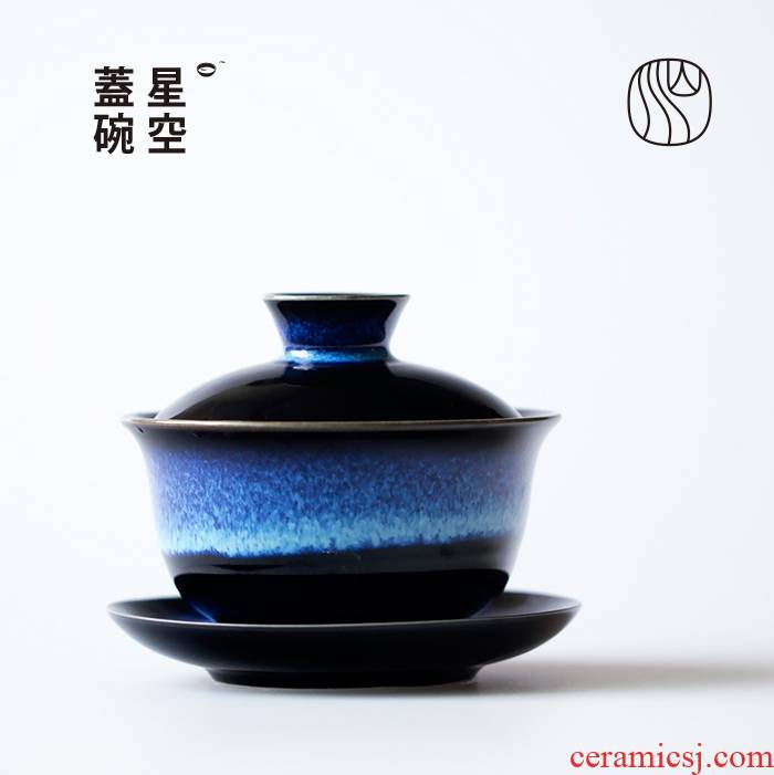 Landscape tureen sky high temperature up only three bowls of jingdezhen ceramic tea set creative humanities tea