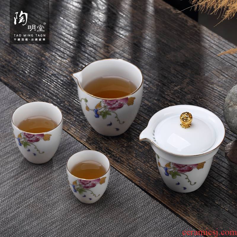 TaoMingTang white porcelain teapot ceramic filter teapot travel tea set suit portable crack cup cup teapot