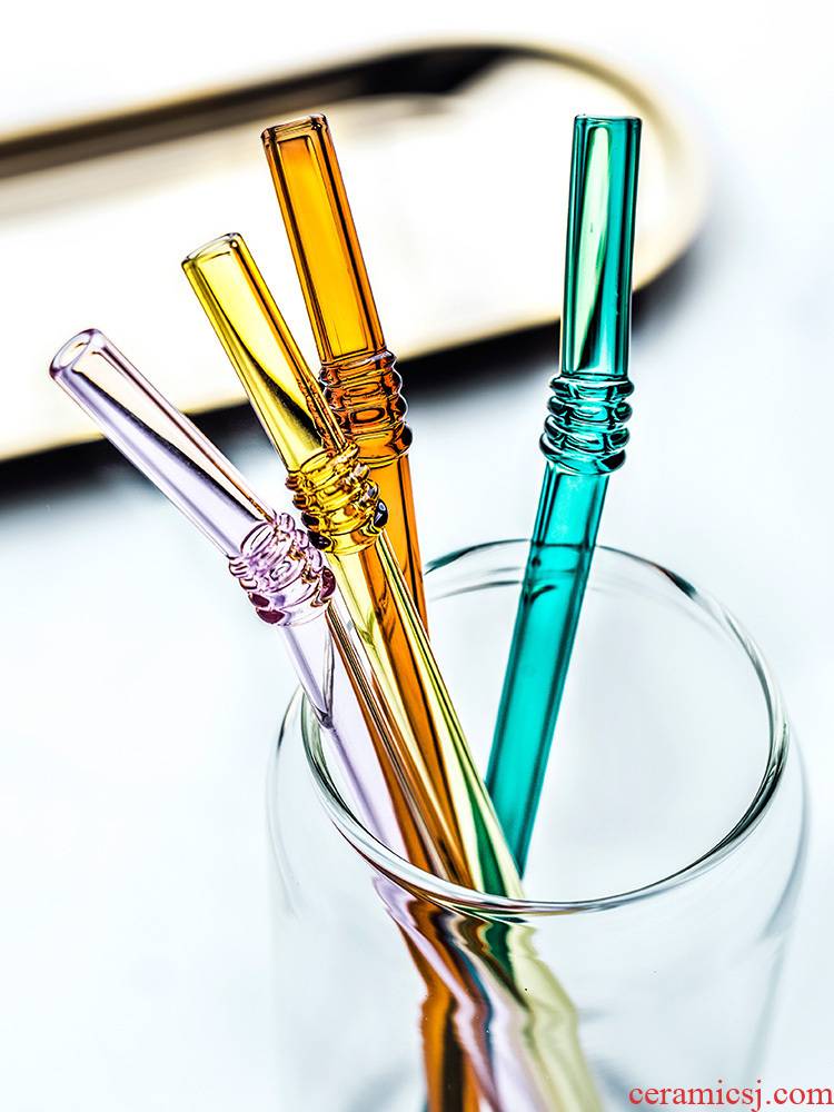 Porcelain color beauty ins colored transparent glass pipette tea juice drinks suction cup stir bar bend straw