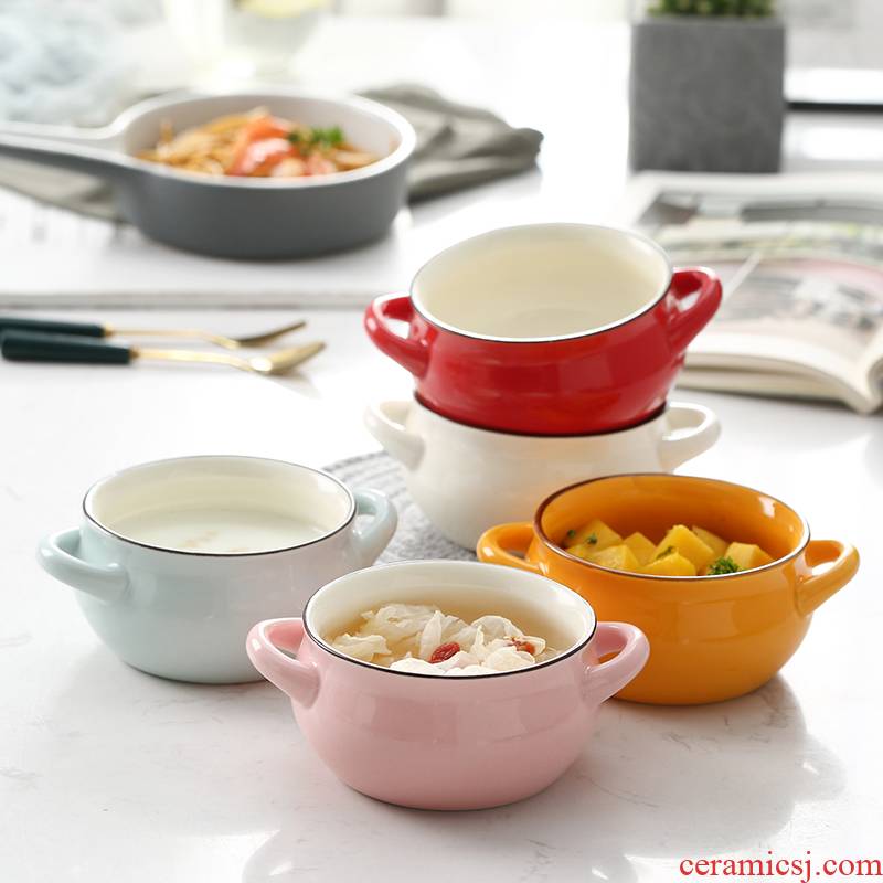 Northern wind ins ear soup bowl bake home microwave oven use lovely red net tableware ceramics rainbow such use