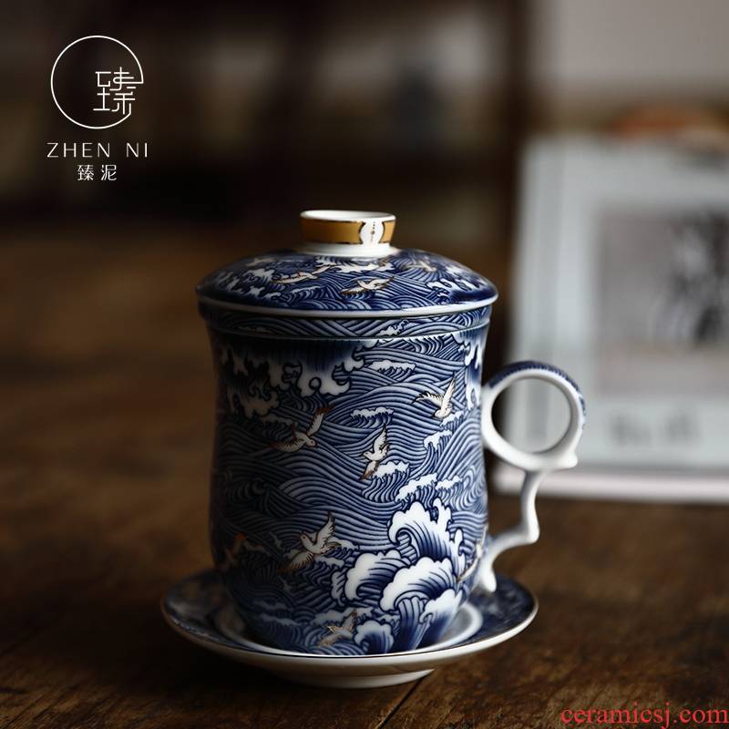 Jingdezhen ceramic cups by mud manual colored enamel office cup home mark cup with cover filter tea cup