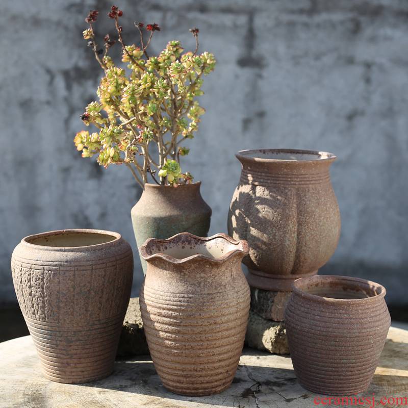 European fleshy flower pot through tall) tao meaty plant flower pot creative flowerpot ceramic contracted large caliber