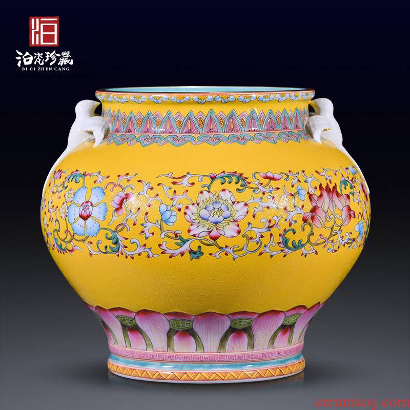 Jingdezhen ceramics archaize the qing qianlong yellow scramble for flower powder enamel swallow cylinder sitting room home decor collection furnishing articles
