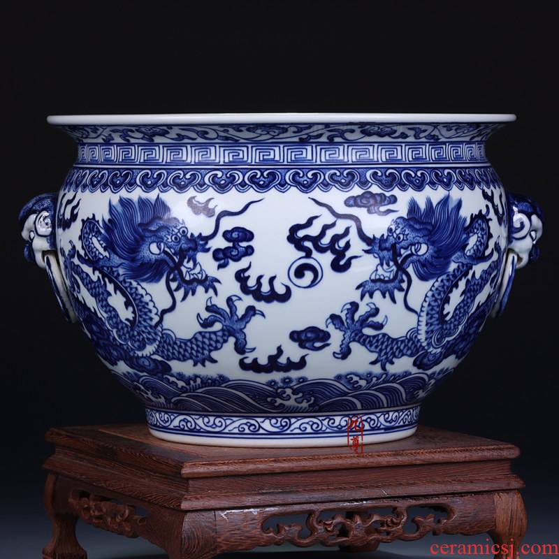 Jingdezhen ceramics vase imitation of blue and white porcelain of the reign of emperor kangxi hand - made dragon tea storage cylinder washing classic adornment furnishing articles