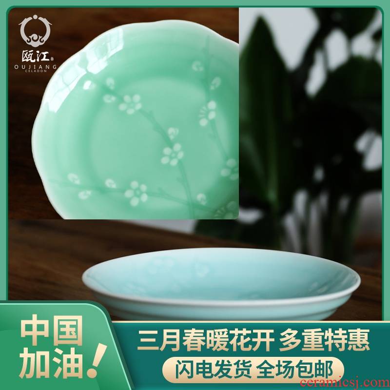 Oujiang longquan celadon dish dish spring scenery garden creative household ceramics tableware 7-12 inch dish dish dish ipads plate