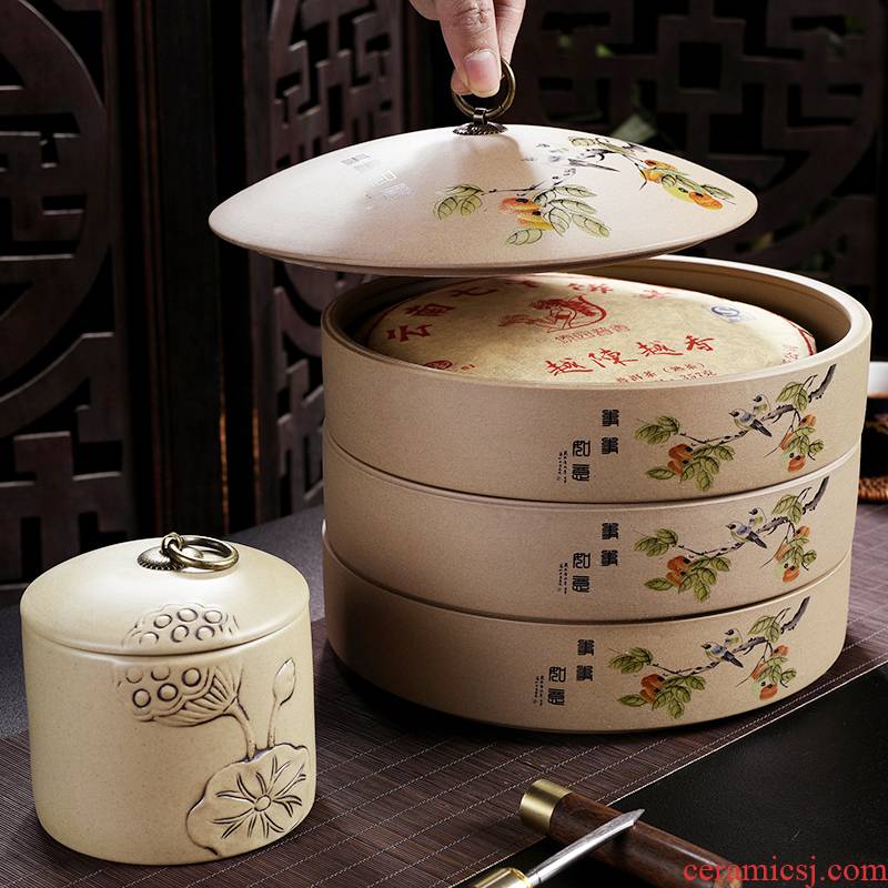 Coarse pottery ceramic seal pot large deposit and receives white tea caddy fixings puer tea cake tea box packing box