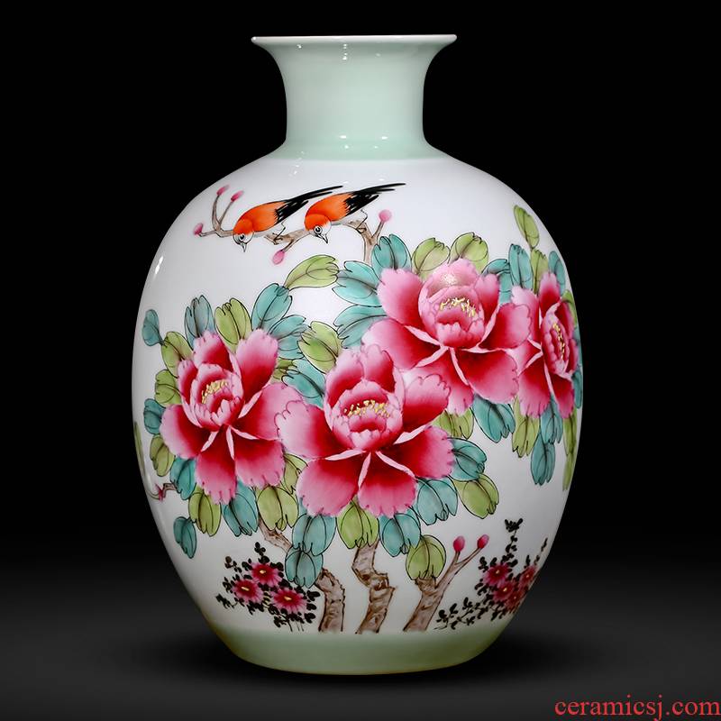 Jingdezhen ceramics hand - made enamel vase flower arranging furnishing articles peony antique Chinese style household act the role ofing is tasted in the living room
