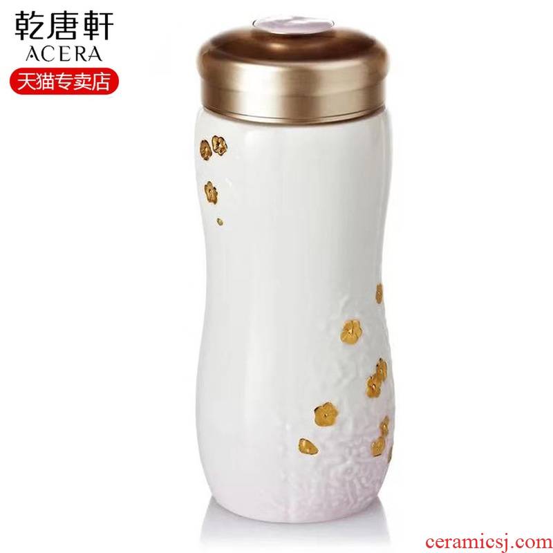 Do Tang Xuan porcelain cup name plum blossom put double - layer cup with purple + gold creative move cups with cover glass cup