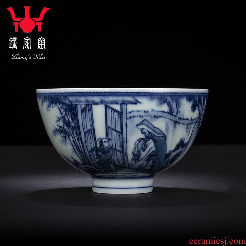 Have blue and white wood up ceramic kunfu tea master cup single CPU hand - drawn characters of three single cup sample tea cup