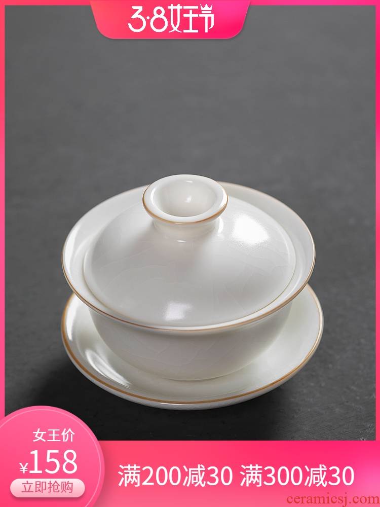Jiangnan suet jade white porcelain your up past three just tureen cup tureen large ceramic tea set kungfu tea cups