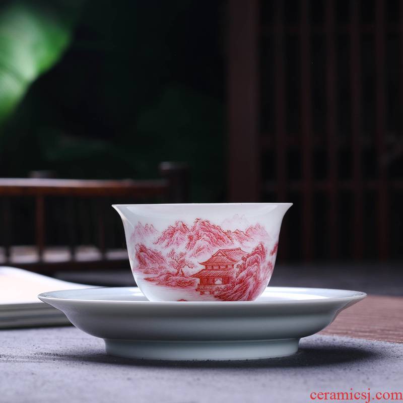 Offered home - cooked ceramic sample tea cup in hand - made agate red painting landscape jingdezhen porcelain tea set tea bowl, cups