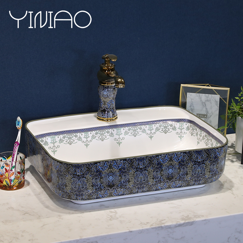 M letters birds ceramic art basin on its oval sink European - style bathroom sinks jingdezhen basin