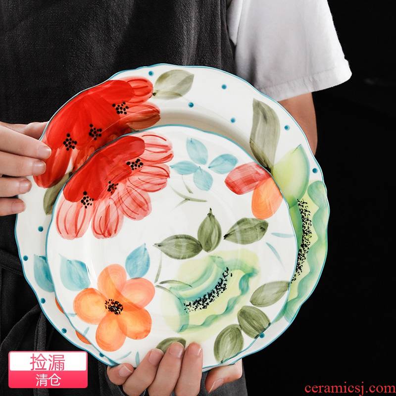 Element treasure under the Japanese hand - made glaze color baihua ceramic tableware household rice bowl dish dish fish dish dishes mugs