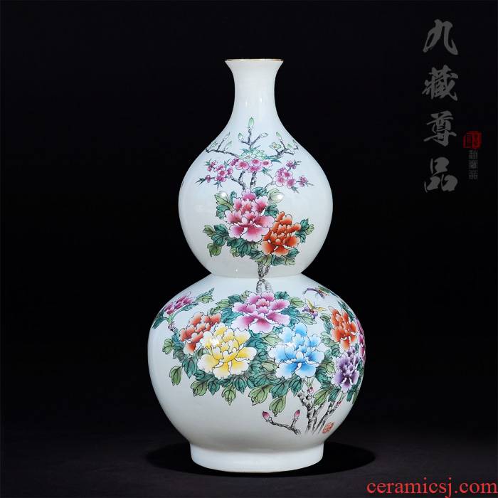 Jingdezhen ceramics antique hand - made famille rose blooming flowers gourd marriage room TV ark, handicraft furnishing articles