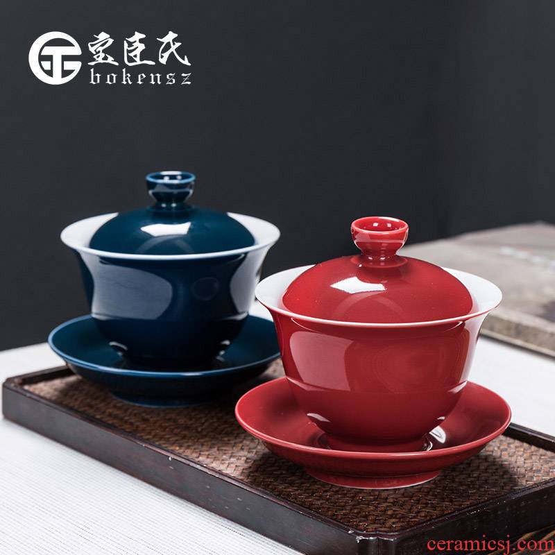 Treasure minister 's tureen ceramic cups to use three large tea sets tea tea bowl of white porcelain hand grasp pot