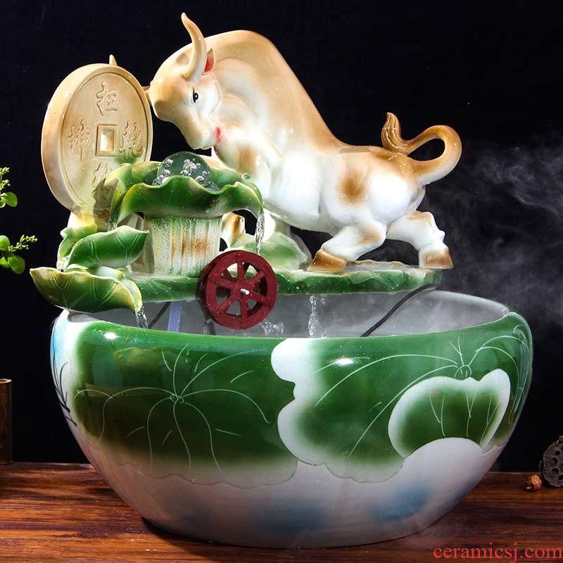 Chinese ceramic water fountain furnishing articles sitting room feng shui round ball creative aquarium water features humidifier decorations transshipment